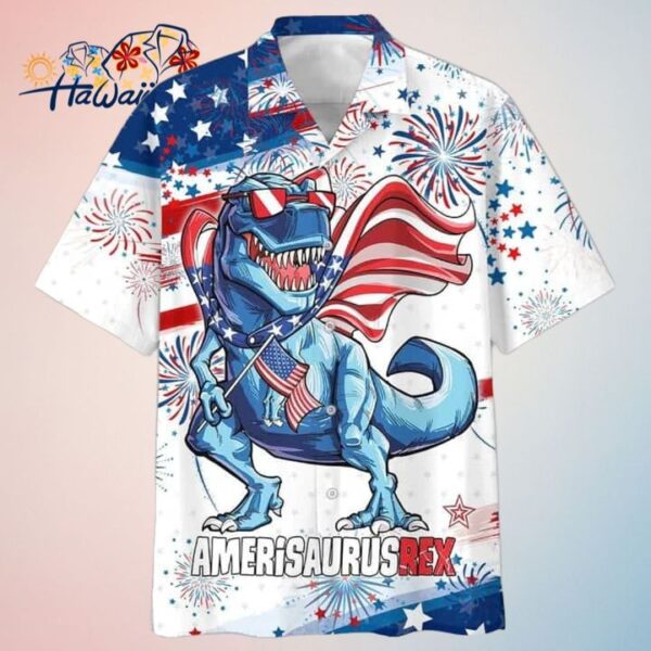 3D All Over Printed 4Th Of July Trendy Hawaiian Shirt Amerisaurusrex Hawaii Beach Shirt Saurus Usa