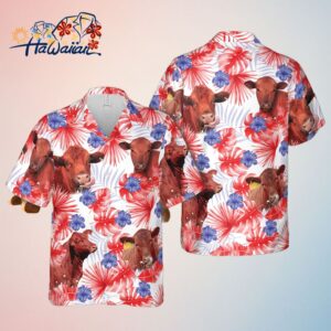 3D Hawaiian Red Angus Showcasing Patriotic Colors Elegant Print Trendy Aloha
