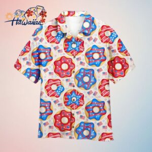4Th Of July Donuts America Pink And Blue Aloha Trendy Hawaiian Shirt Trendy Aloha