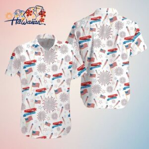 4Th Of July Hawaii Shirt Flag On White Watercolor Hawaiian Shirt Trendy Aloha