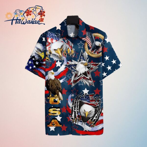 4Th Of July Hawaiian Shirt Usa Flag Star Eagle Blue Hawaii Aloha Shirt Adul Unisex Full Print Tren