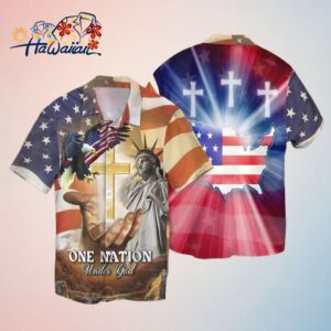 4Th Of July Independence Day American Flag Jesus One Mation Under God Eagle Trendy Hawaiian Shirt
