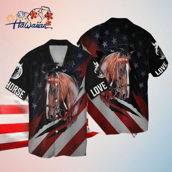4Th Of July Independence Day Love Horse American Flag Hawaiian Shirt Trendy Aloha