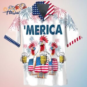 4Th Of July Trendy Hawaiian Shirt Chicken Beer Trendy Hawaiian Shirt Trendy Aloha