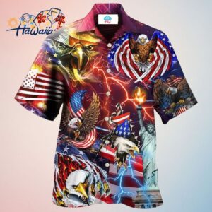 America Independence Day Eagle Lighting Hawaiian Shirt Trendy Aloha Trendy Aloha 1