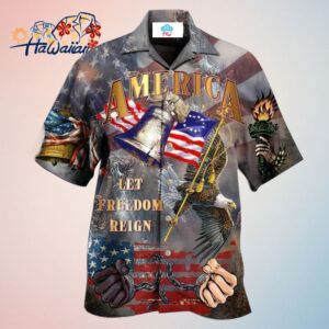 America Let Freedom Reign Hawaiian Shirt Trendy Aloha Trendy Aloha