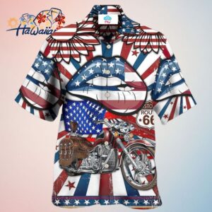 America Patriotic Motorcycle Sexy Lips Hawaiian Shirt Trendy Aloha Trendy Aloha