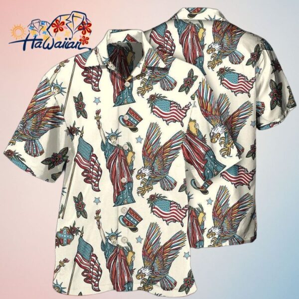 America Symbols Basic Style Trendy Hawaiian Shirt For Men 4Th Of July Shirt Trendy Aloha