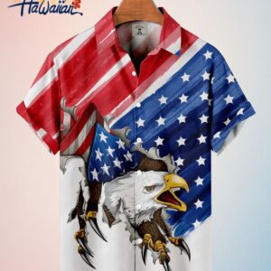American Flag Casual Loose Mens Short Sleeve Trendy Hawaiian Shirt 4Th Of July Trendy Hawaiian Shi