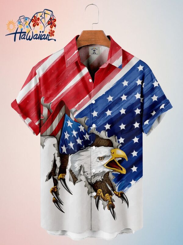 American Flag Casual Loose Mens Short Sleeve Trendy Hawaiian Shirt 4Th Of July Trendy Hawaiian Shi