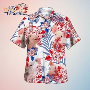 American Flag Pattern Pig Unisex Hawaiian Aloha Shirt Patriotic Design Trendy Aloha
