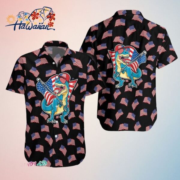 American Flag T Rex Hawaiian Shirt Trendy Aloha