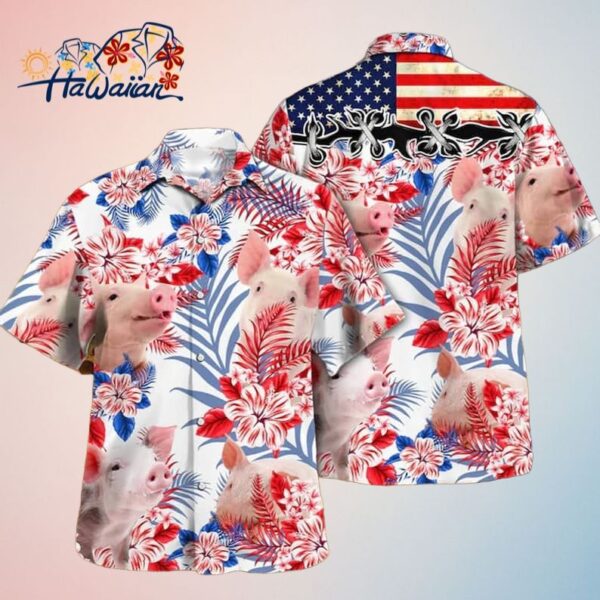 American Flag Trendy Hawaiian Shirt Pig Vintage American Hawaii Shirt Independence Day Shirt Patr