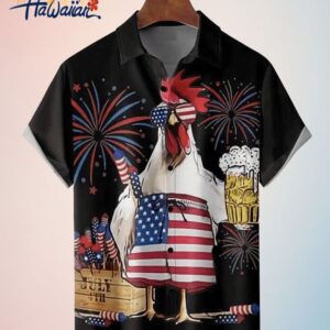 American Flag Turkey Beer Mens Beach Trendy Hawaiian Shirt 4Th Of July Trendy Hawaiian Shirt Tre
