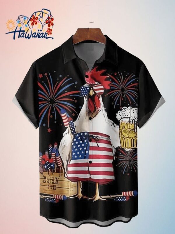 American Flag Turkey Beer Mens Beach Trendy Hawaiian Shirt 4Th Of July Trendy Hawaiian Shirt Tre