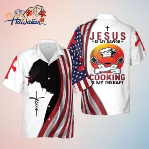 American Flags Cross 4Th Of July Independence Day Jesus Is My Savior Cooking Is My Therapy Trendy Ha