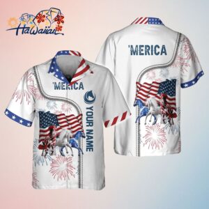 American Horse 4Th Of July Shirt Personalized Name 3D Trendy Hawaiian Shirt Trendy Aloha