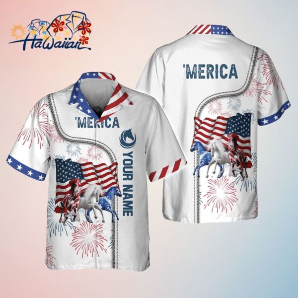 American Horse 4Th Of July Shirt Personalized Name 3D Trendy Hawaiian Shirt Trendy Aloha