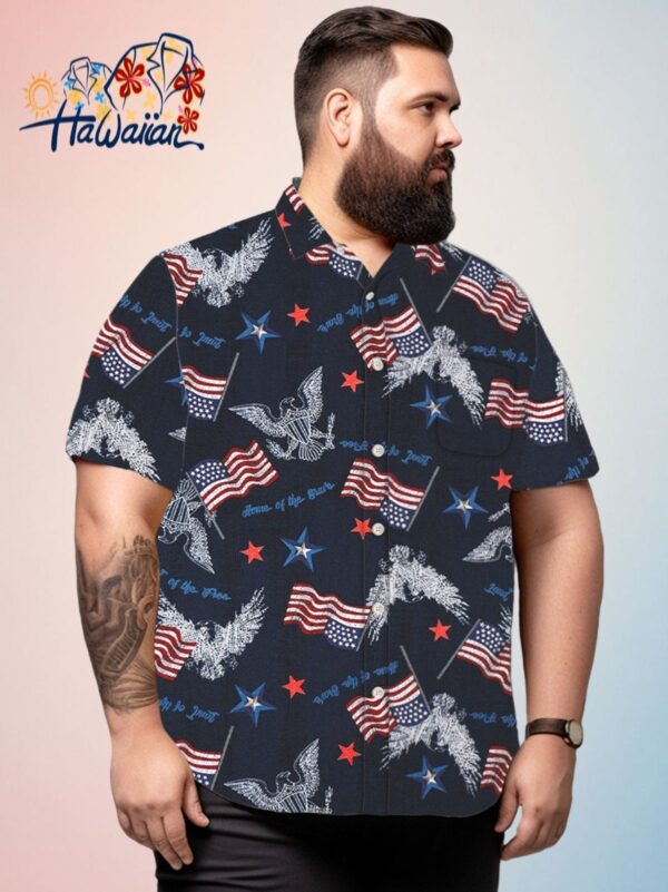 Big Tall Holiday Patriotic Celebration Banner Hawaiian Shirt Trendy Aloha