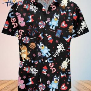 Bluey Hawaii Black Shirt 4th Of July Celebration Tropical Theme Trendy Aloha