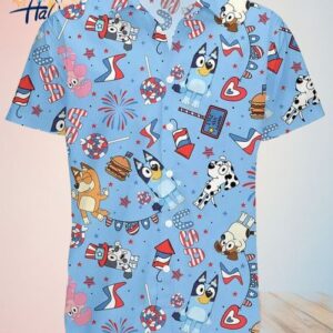 Bluey Hawaii Blue Shirt 4th Of July Island Celebration Attire Trendy Aloha