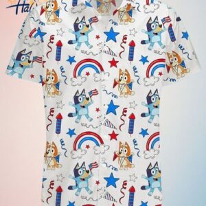 Bluey Hawaii Shirt 4th Of July with Vibrant Rainbow Color Theme Trendy Aloha