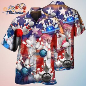 Bowling Aloha Trendy Hawaiian Shirts For Summer Usa Flag Independence Day Patriotic Trendy Hawaiian