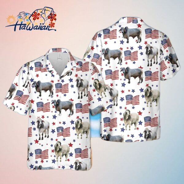 Brahman American Flag Pattern Trendy Hawaiian Shirt Funny Cow Trendy Hawaiian Shirt 4Th Of July Tr
