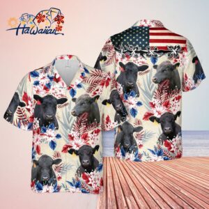 Brangus Beefalo Hawaiian Shirt Showcasing Patriotic Us Flag Pattern Quality Print Trendy Aloha