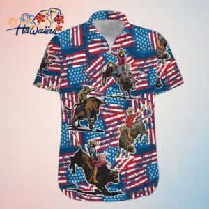 Bull Riding American Flag 4Th Of July Hawaiian Shirt Trendy Aloha