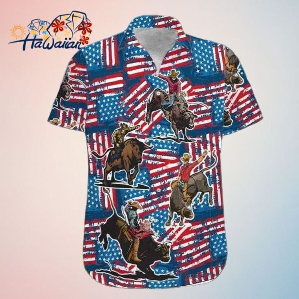 Bull Riding American Flag 4Th Of July Hawaiian Shirt Trendy Aloha