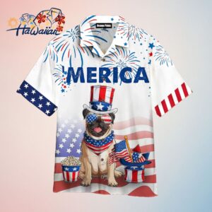 Bulldog American Flag 4Th Of July Firework Trendy Hawaiian Shirt Trendy Aloha