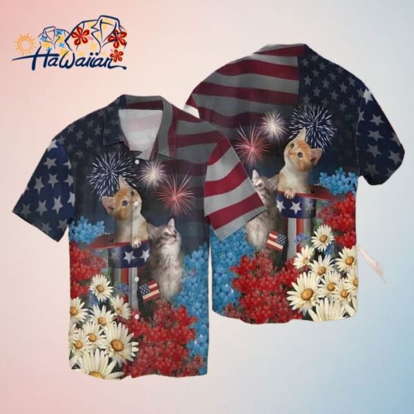 Cat Trendy Hawaiian Shirt 4Th Of July Cat Aloha Beach Shirts Cat Independence Day Trendy Hawaiian