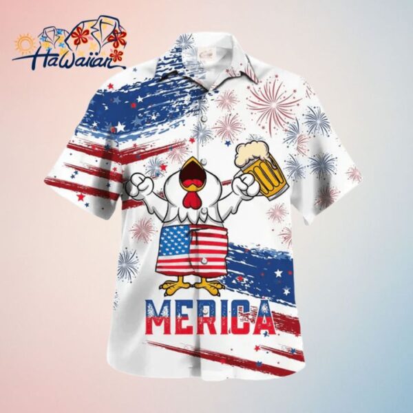 Chicken Drink Beer Trendy Hawaiian Shirt Chicken Merica Patriotic Trendy Hawaiian Shirt Trendy Alo