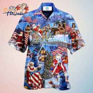 Christmas America Christmas Patriotic Santa Claus Hawaiian Shirt Trendy Aloha Trendy Aloha