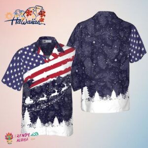 Christmas Hawaiian Shirts Merry Christmas Usa Flag Pattern Shirt Short Sleeve Christmas Shirt Idea
