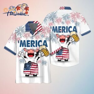 Cow And Beer 4Th Of July Trendy Hawaiian Shirt American Flag Trendy Hawaiian Shirts For Men Women