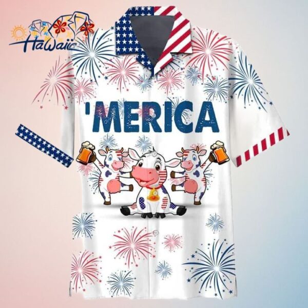 Cow And Beer 4Th Of July Trendy Hawaiian Shirt Cow American Flag Trendy Hawaiian Shirts For Men Wo