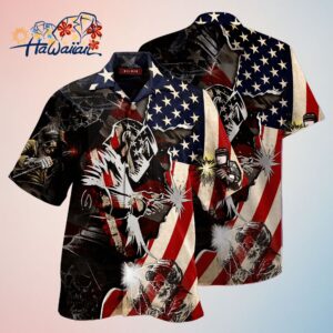 Crafted Patriotic Welder Art on This Unique Hawaiian Shirt Trendy Aloha