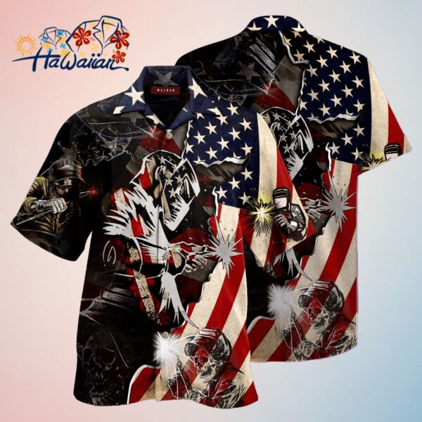 Crafted Patriotic Welder Art on This Unique Hawaiian Shirt Trendy Aloha