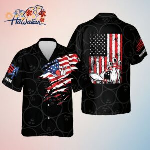 Custom Bowling Trendy Hawaiian Shirts For Men Usa Flag Patriotic Hawaiian Bowling Shirts Trendy A
