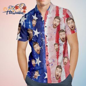Custom Face Mens Patriotic Trendy Aloha Hawaiian Shirt Casual Breathable Short Sleeve Trendy Aloha