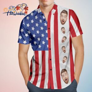 Custom Face Mens Patriotic Trendy Aloha Hawaiian Shirt Personalized Fashion Trendy Aloha Hawaiian S