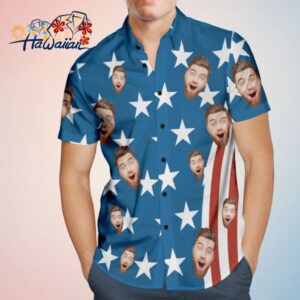 Custom Face Mens Trendy Aloha Hawaiian Shirts 4Th Of July American Flag Patriotic Independence Day