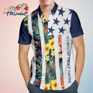 Custom Text Mens Patriotic Trendy Aloha Hawaiian Shirt Personalized Fashion Flower Design Trendy Al