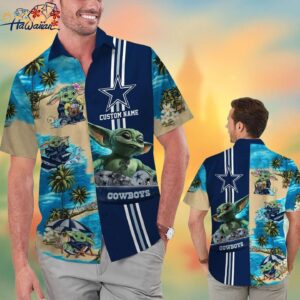 Dallas Cowboys Baby Yoda Name Personalized Short Sleeve Button Up Tropical Hawaiian Shirt Trendy A 1