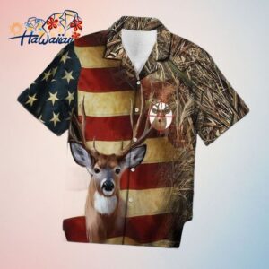 Deer Us Flag 3D Hawaiian Shirt Patriotic Touch Wildlife Elegance Trendy Aloha