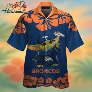 Denver Broncos Baby Yoda Short Sleeve Button Up Tropical Hawaiian Shirt Trendy Aloha 1