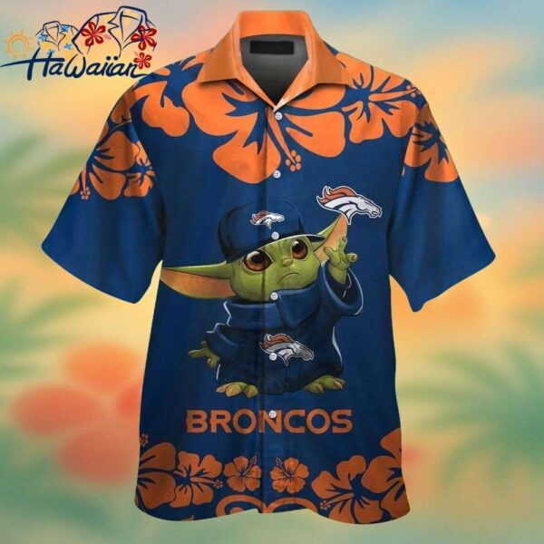 Denver Broncos Baby Yoda Short Sleeve Button Up Tropical Hawaiian Shirt Trendy Aloha 1