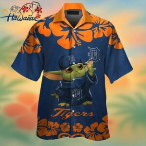 Detroit Tigers Baby Yoda Short Sleeve Button Up Tropical Hawaiian Shirt Trendy Aloha 1